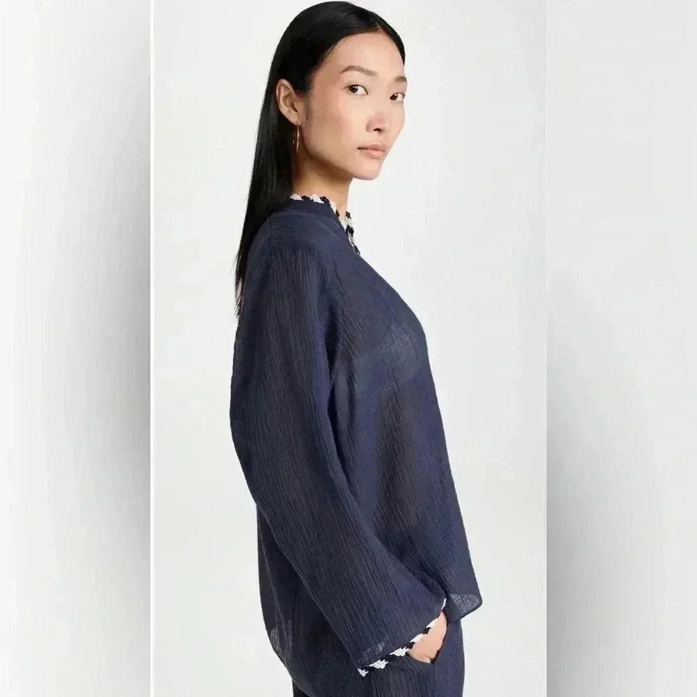 Tory Burch Women’s L Gauze Beach Shirt/Coverup in Tory Navy - NWT!! - Picture 3 of 16